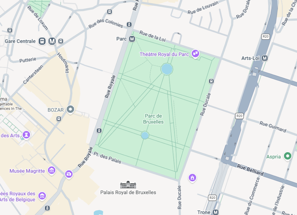 Karte des Königlichen Palastes und der umliegenden Verkehrsanbindungen